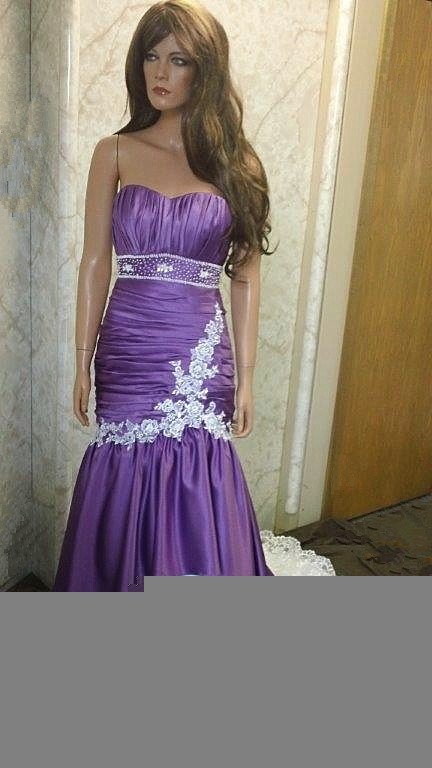 purple white wedding gown